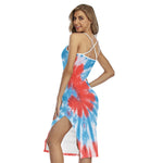 Orange And Blue Tie Dye Print Cross Back Cami Dress