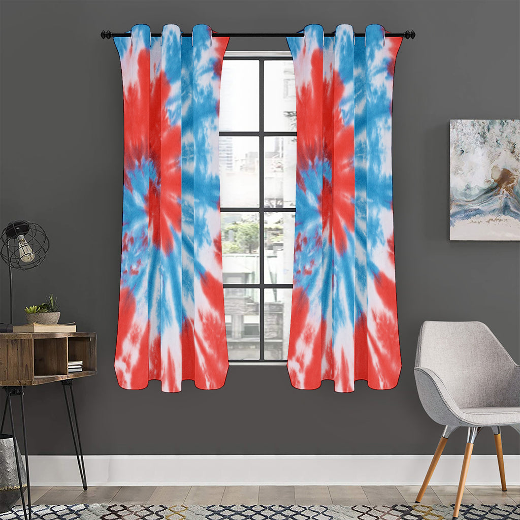 Orange And Blue Tie Dye Print Curtain