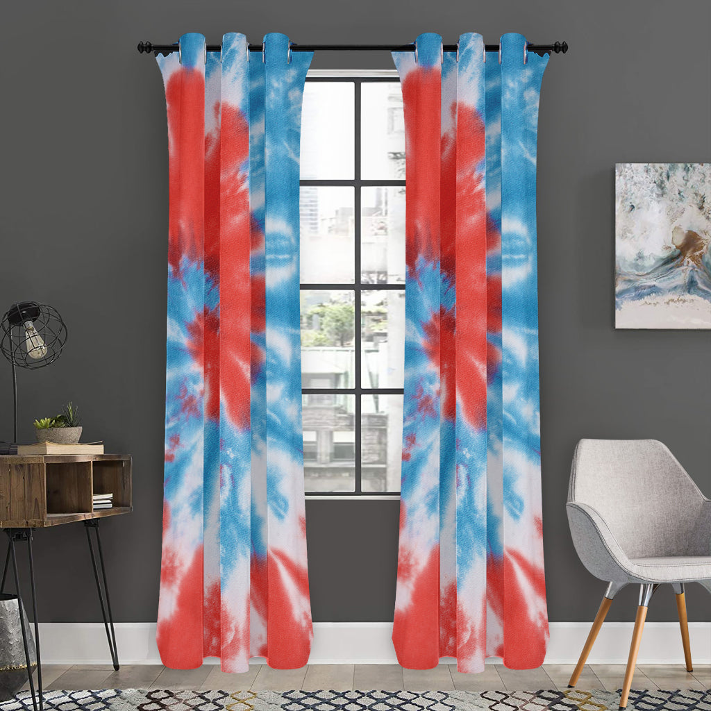 Orange And Blue Tie Dye Print Curtain