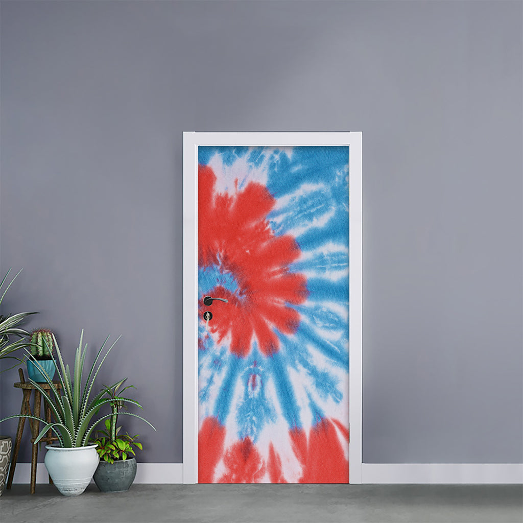 Orange And Blue Tie Dye Print Door Sticker