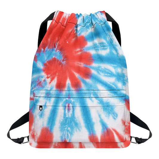 Orange And Blue Tie Dye Print Drawstring Backpack