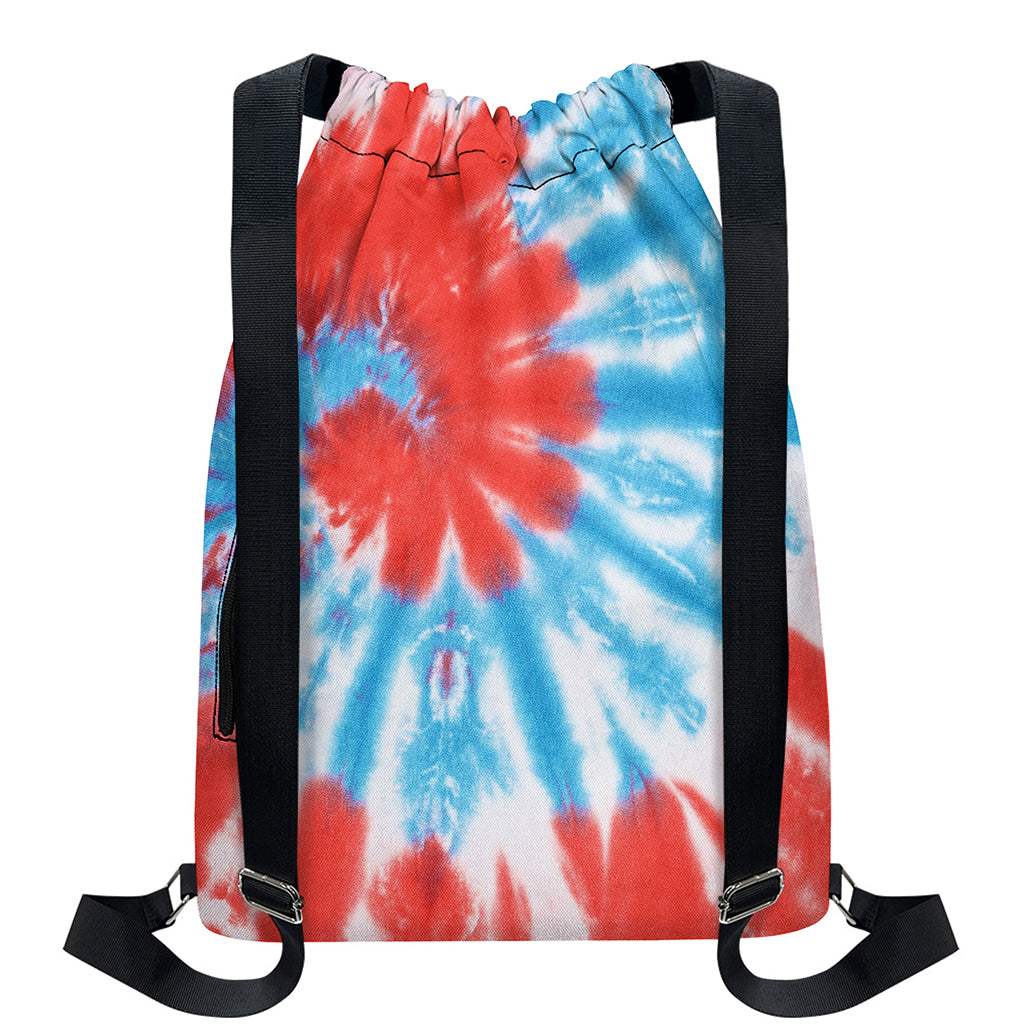 Orange And Blue Tie Dye Print Drawstring Backpack