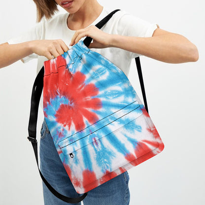 Orange And Blue Tie Dye Print Drawstring Backpack