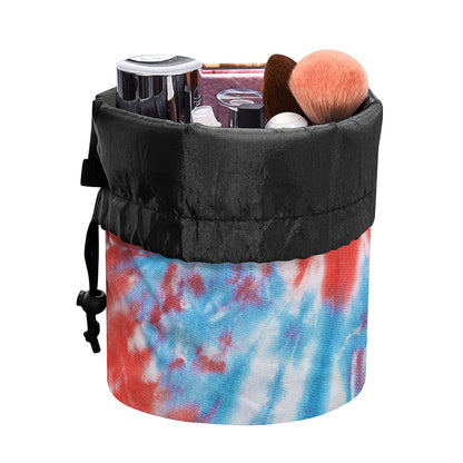 Orange And Blue Tie Dye Print Drawstring Makeup Bag