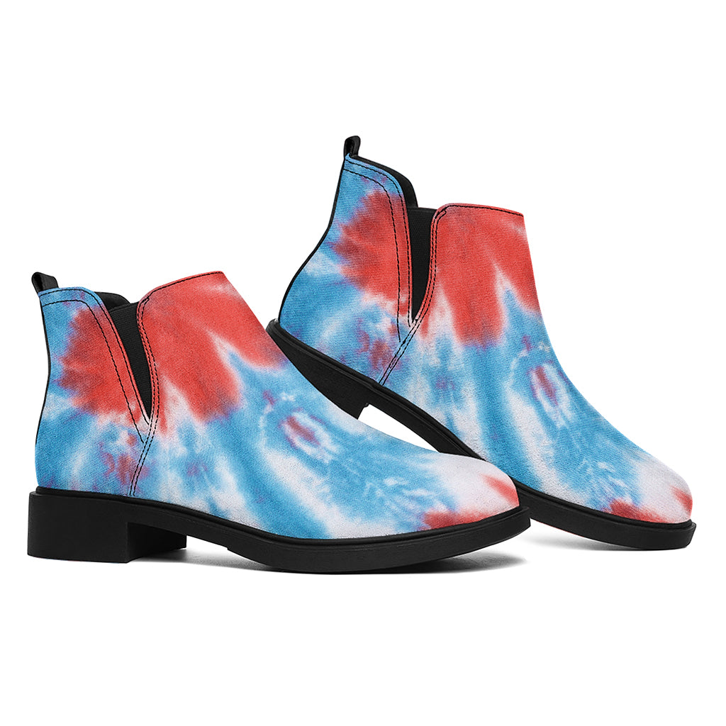 Orange And Blue Tie Dye Print Flat Ankle Boots