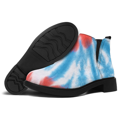 Orange And Blue Tie Dye Print Flat Ankle Boots