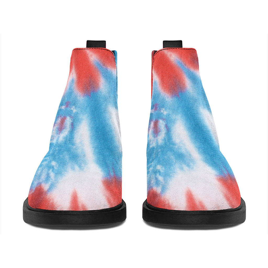 Orange And Blue Tie Dye Print Flat Ankle Boots