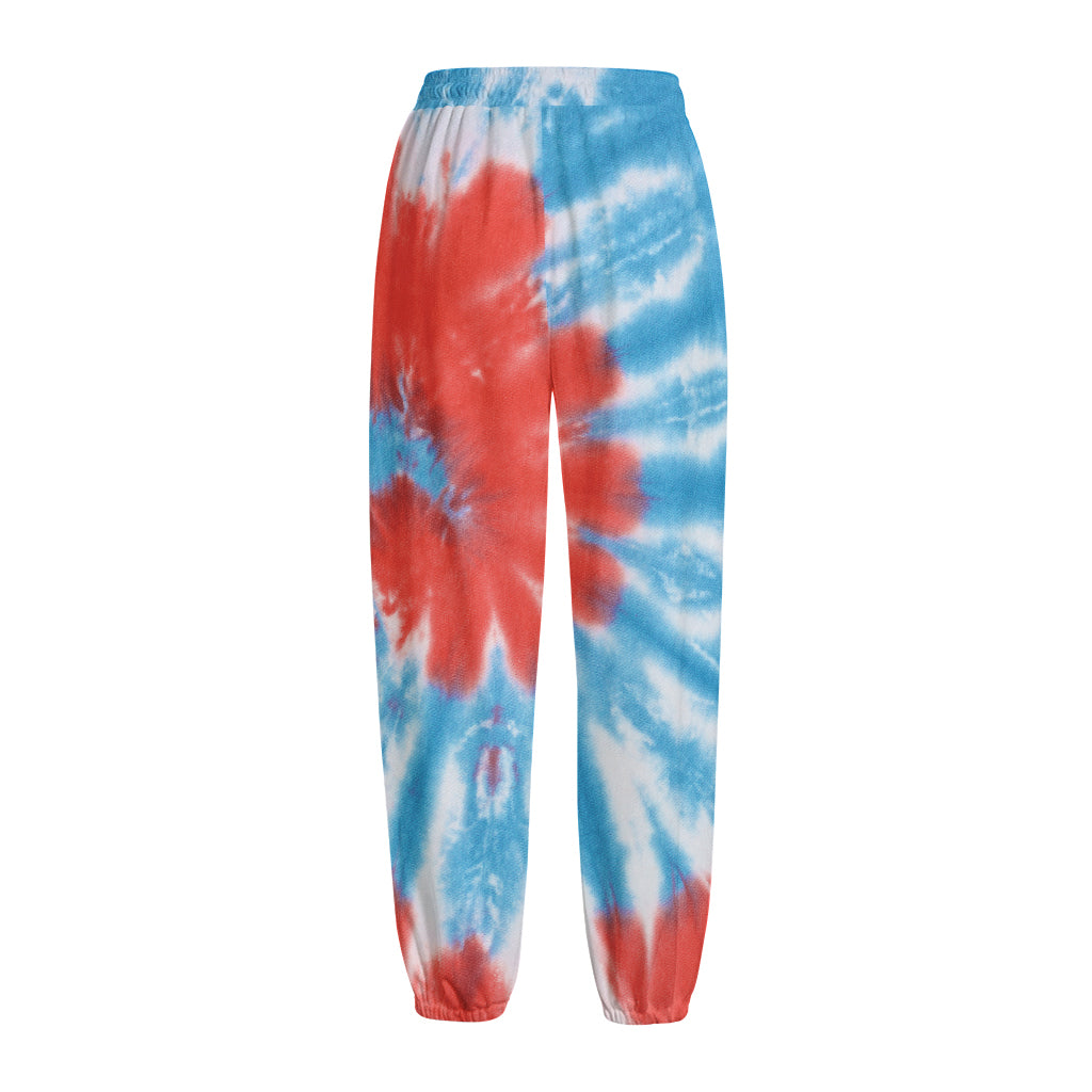 Orange And Blue Tie Dye Print Fleece Lined Knit Pants