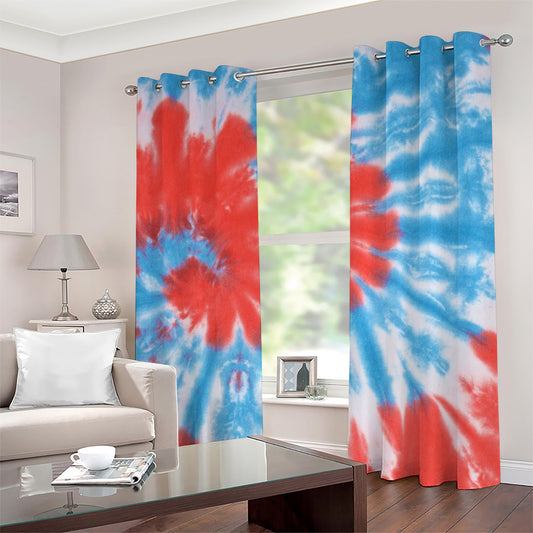 Orange And Blue Tie Dye Print Grommet Curtains
