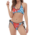 Orange And Blue Tie Dye Print Halter Scoop Tie Side Bikini
