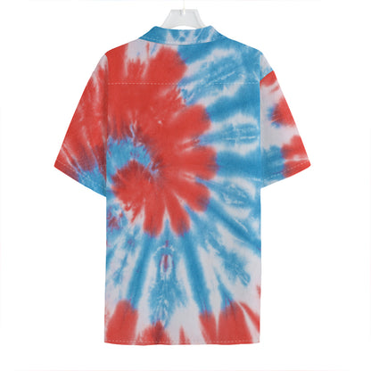 Orange And Blue Tie Dye Print Hawaiian Shirt