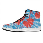 Orange And Blue Tie Dye Print High Top Leather Sneakers
