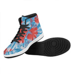 Orange And Blue Tie Dye Print High Top Leather Sneakers