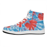 Orange And Blue Tie Dye Print High Top Leather Sneakers