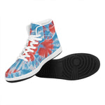Orange And Blue Tie Dye Print High Top Leather Sneakers