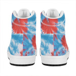 Orange And Blue Tie Dye Print High Top Leather Sneakers
