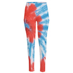 Orange And Blue Tie Dye Print High-Waisted Pocket Leggings