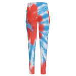 Orange And Blue Tie Dye Print High-Waisted Pocket Leggings