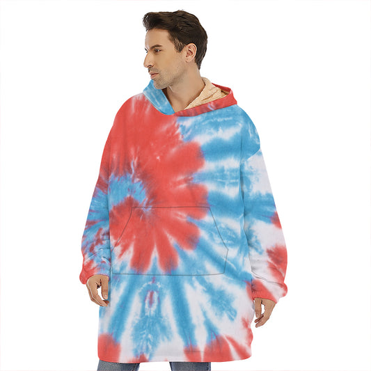 Orange And Blue Tie Dye Print Hoodie Blanket