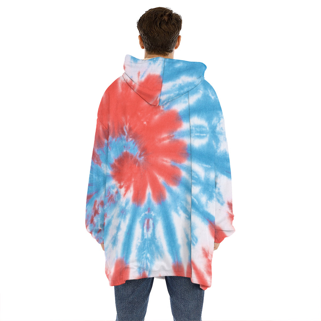Orange And Blue Tie Dye Print Hoodie Blanket