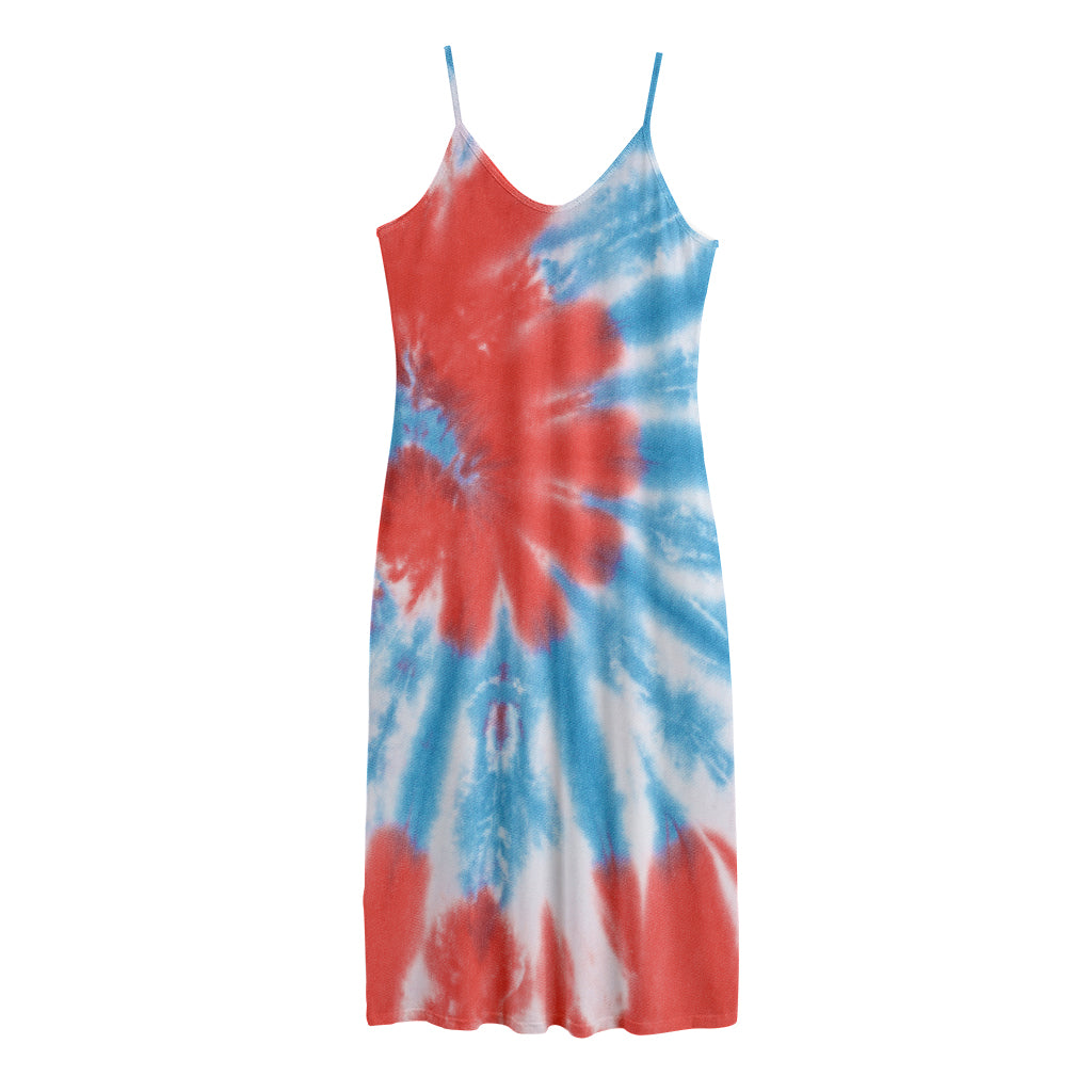 Orange And Blue Tie Dye Print Jersey Midi Cami Dress