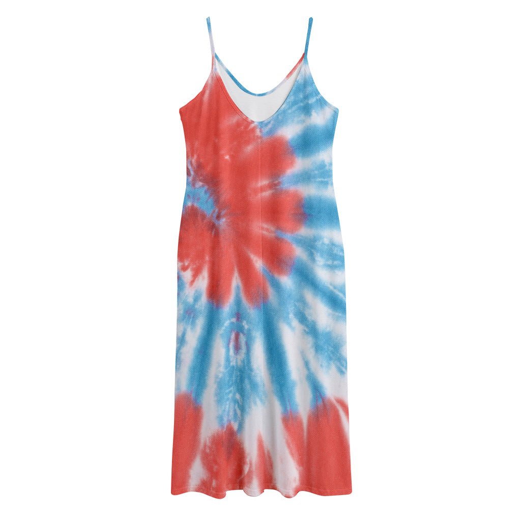 Orange And Blue Tie Dye Print Jersey Midi Cami Dress