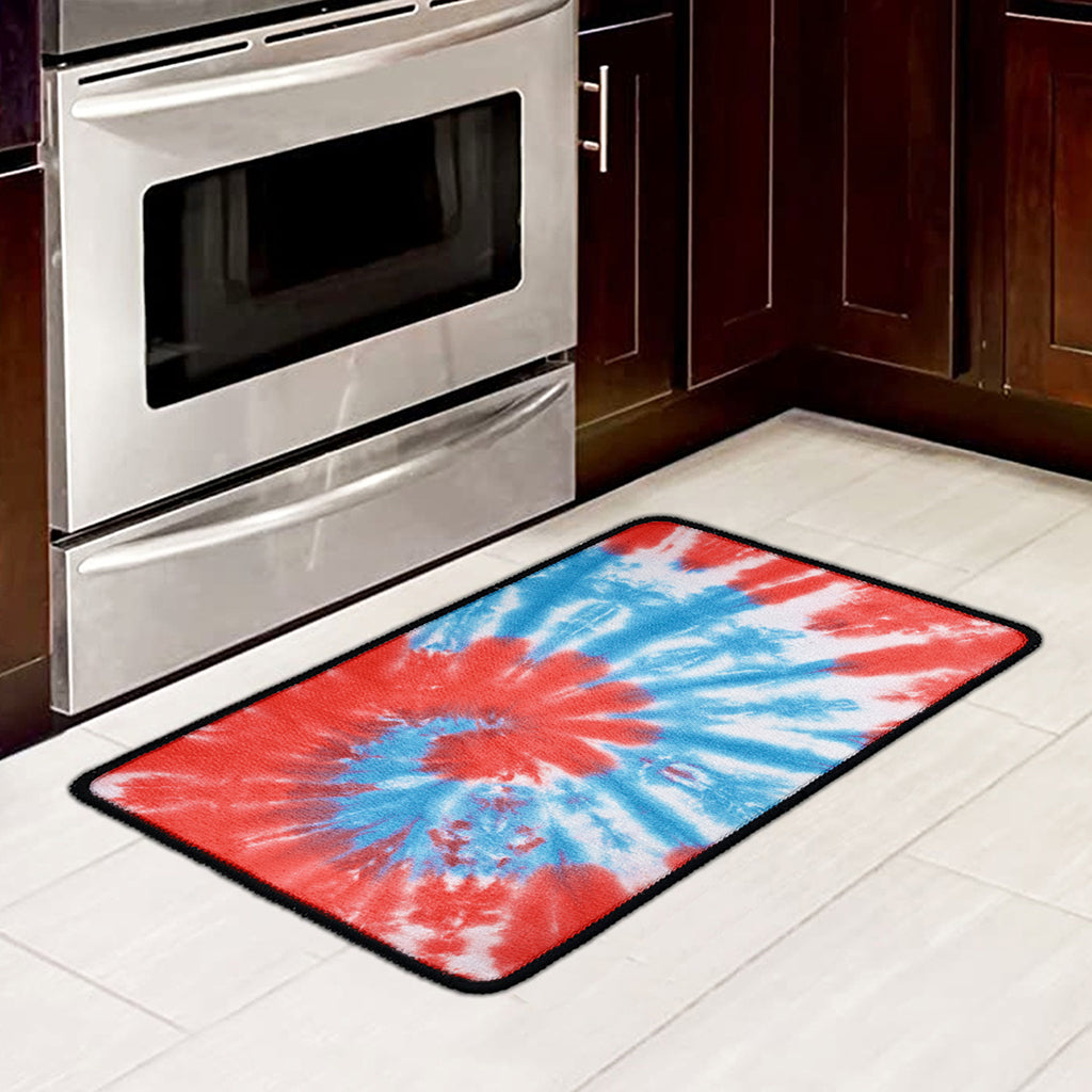 Orange And Blue Tie Dye Print Kitchen Mat