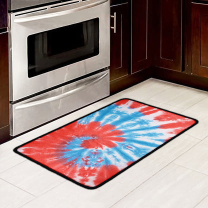 Orange And Blue Tie Dye Print Kitchen Mat