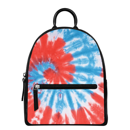 Orange And Blue Tie Dye Print Leather Backpack