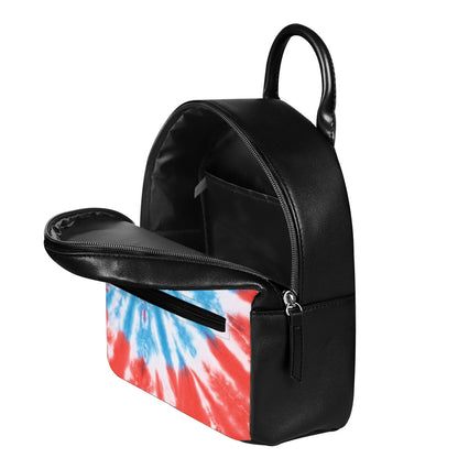 Orange And Blue Tie Dye Print Leather Backpack