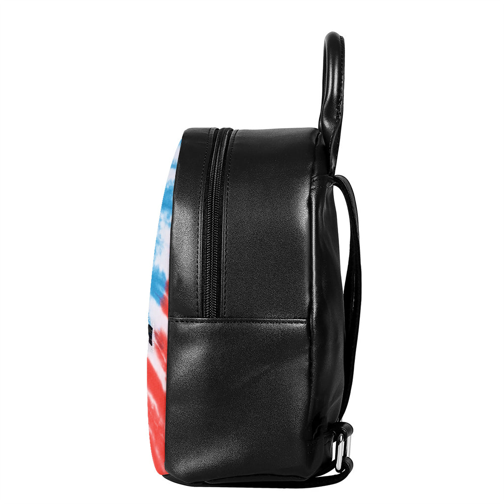 Orange And Blue Tie Dye Print Leather Backpack