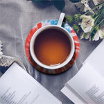 Orange And Blue Tie Dye Print Leather Coaster Set