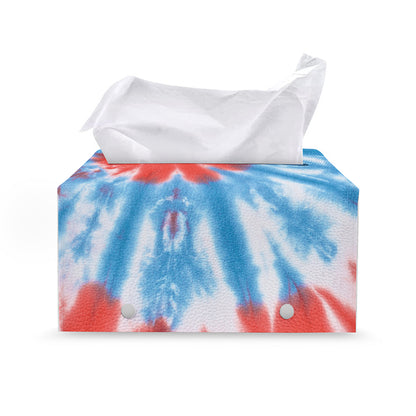 Orange And Blue Tie Dye Print Leather Tissue Box Cover