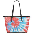 Orange And Blue Tie Dye Print Leather Tote Bag With Zipper