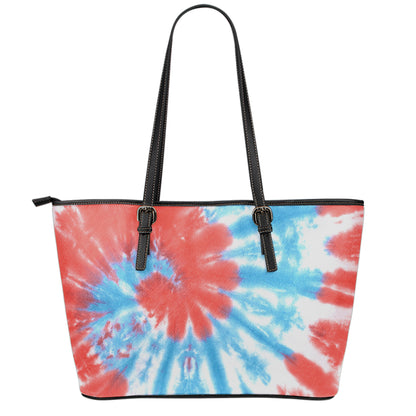Orange And Blue Tie Dye Print Leather Tote Bag