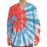 Orange And Blue Tie Dye Print Long Sleeve Baseball Jersey