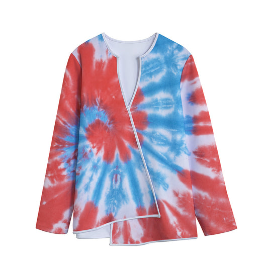 Orange And Blue Tie Dye Print Long Sleeve Short Coat