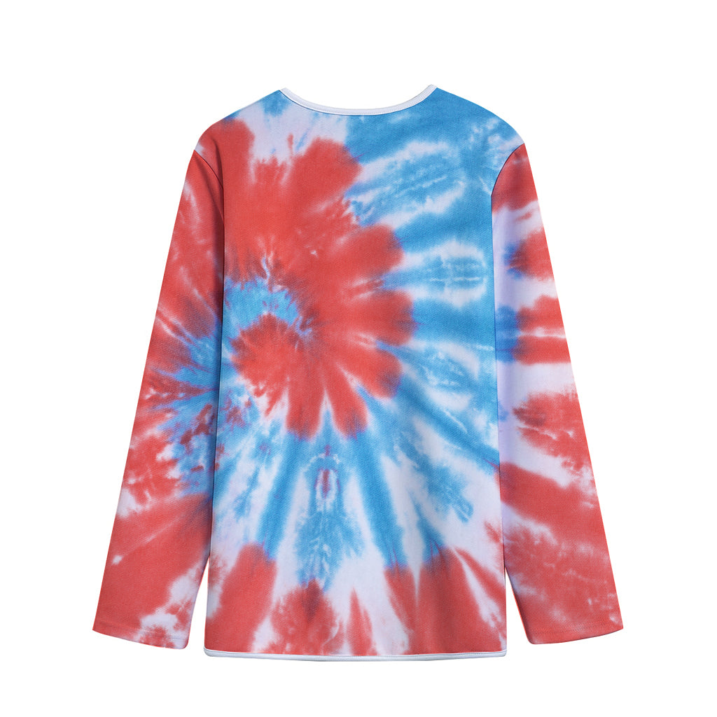Orange And Blue Tie Dye Print Long Sleeve Short Coat
