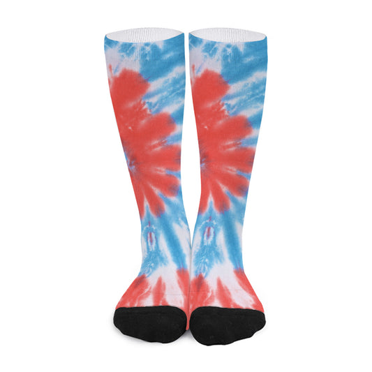 Orange And Blue Tie Dye Print Long Socks
