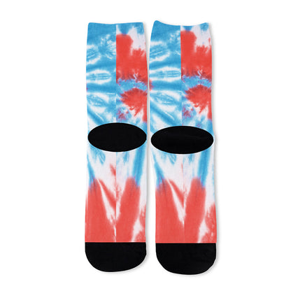 Orange And Blue Tie Dye Print Long Socks
