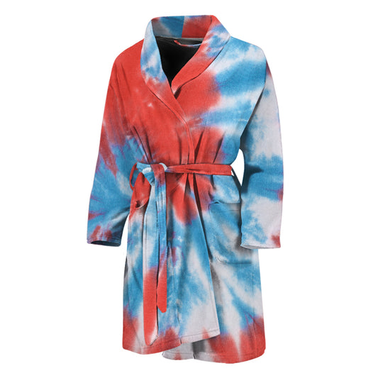 Orange And Blue Tie Dye Print Men's Bathrobe