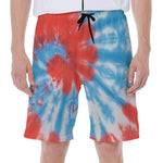 Orange And Blue Tie Dye Print Men's Beach Shorts