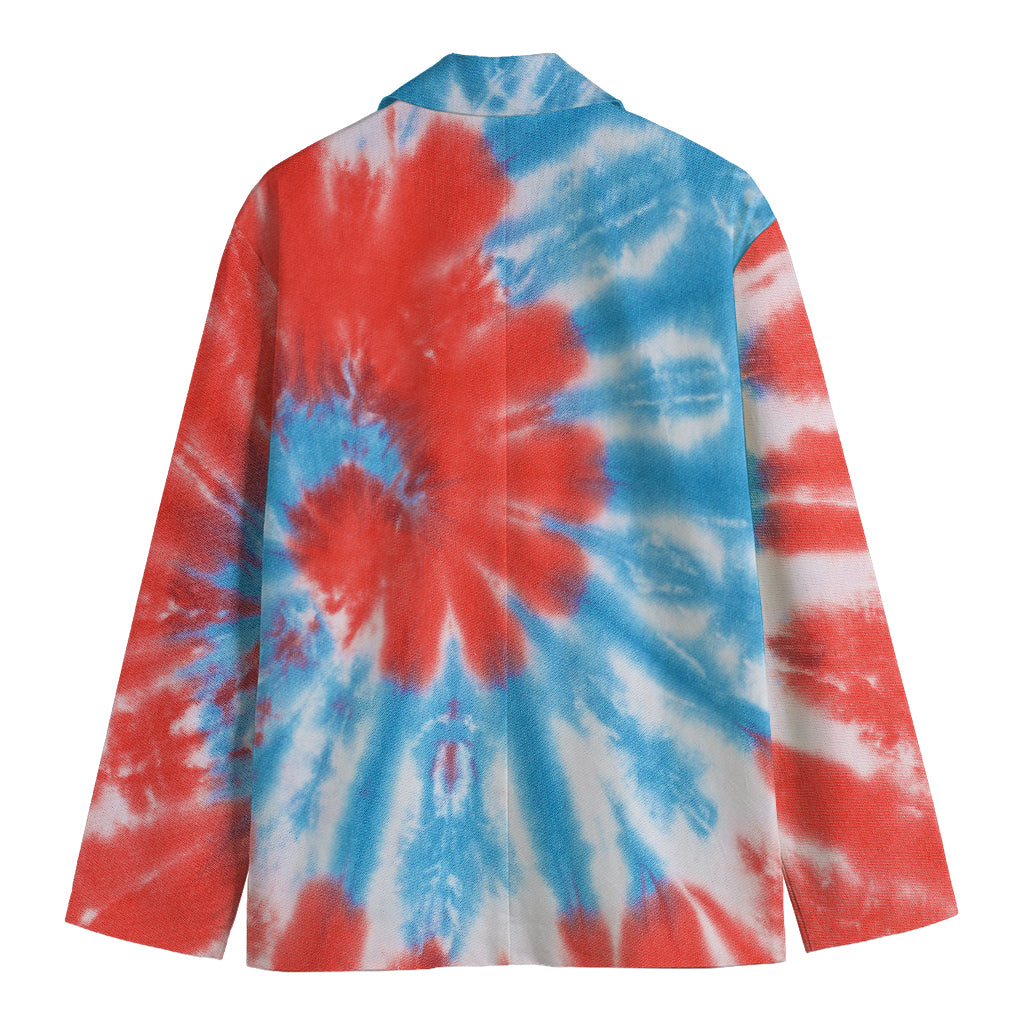 Orange And Blue Tie Dye Print Men's Blazer