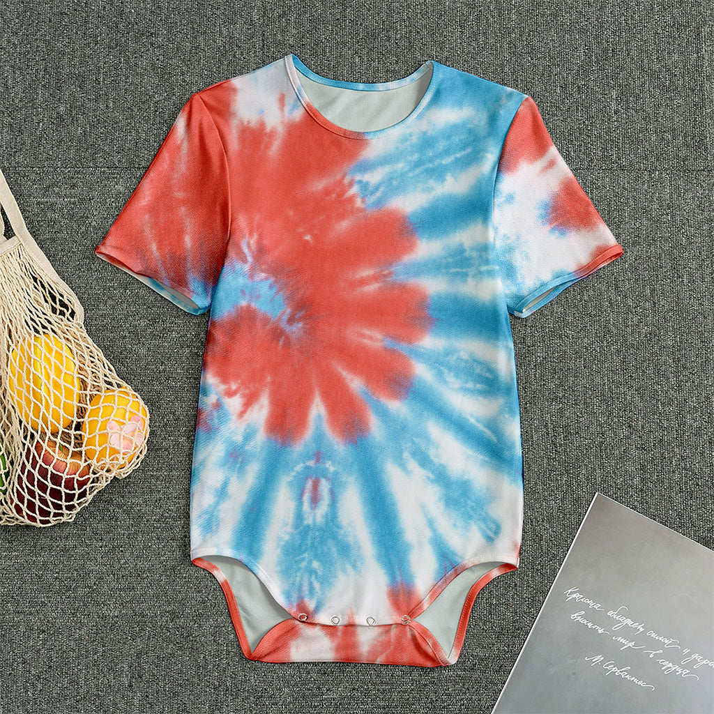 Orange And Blue Tie Dye Print Men's Bodysuit