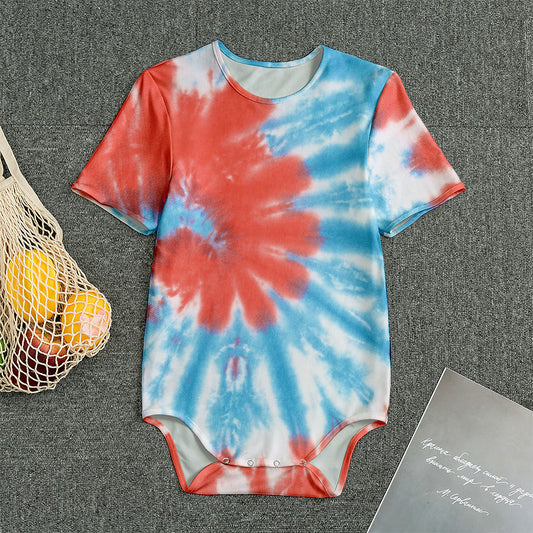 Orange And Blue Tie Dye Print Men's Bodysuit