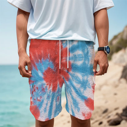 Orange And Blue Tie Dye Print Men's Cargo Shorts