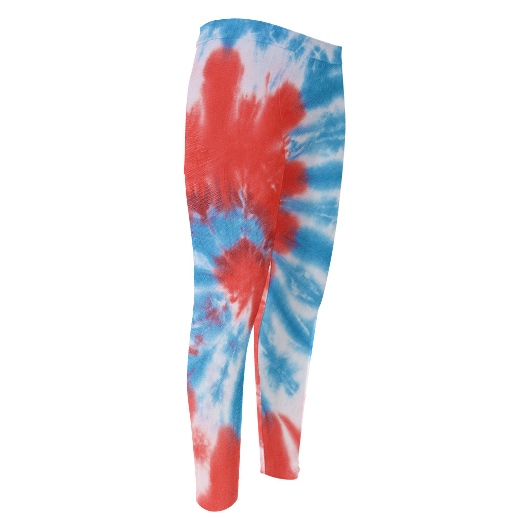 Orange And Blue Tie Dye Print Men's Compression Pants