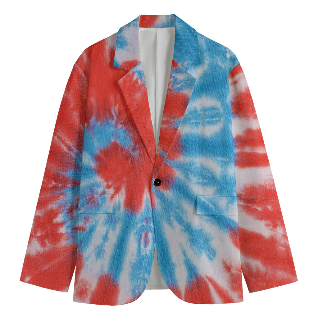 Orange And Blue Tie Dye Print Men's Cotton Blazer