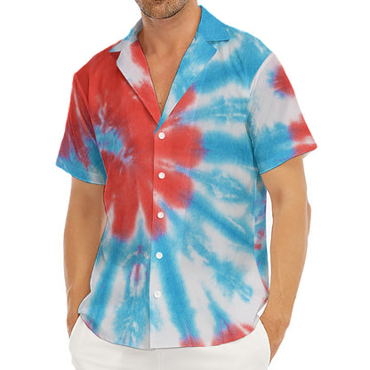 Orange And Blue Tie Dye Print Men's Deep V-Neck Shirt