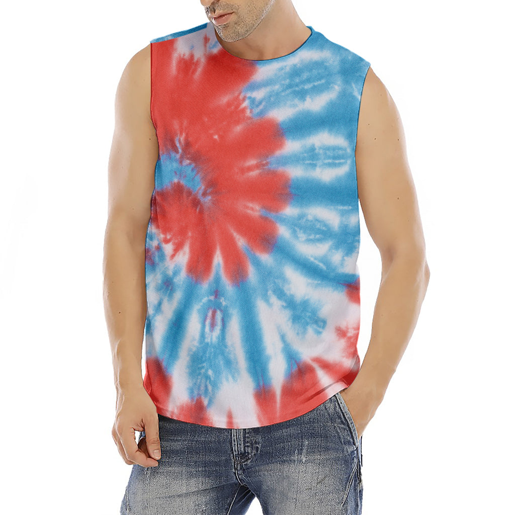 Orange And Blue Tie Dye Print Men's Fitness Tank Top